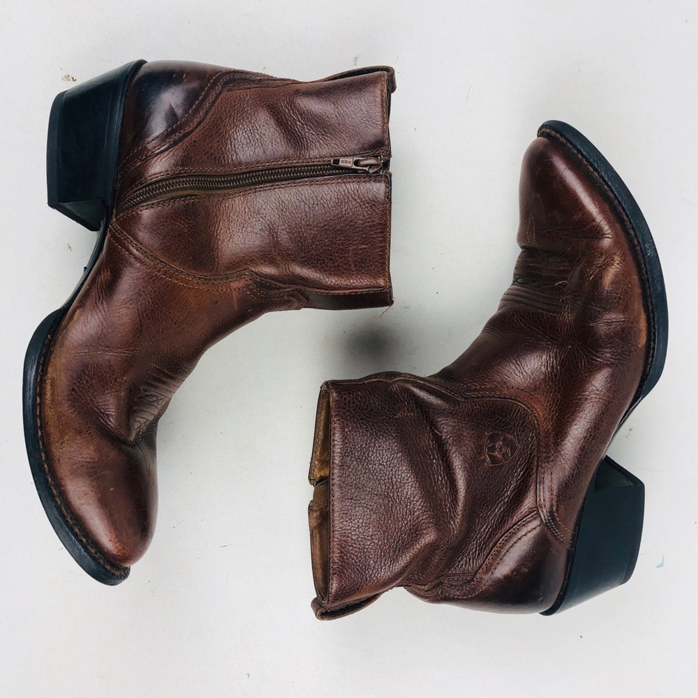 Men's Brown Leather Ankle Boots - Classic Zip Western Style